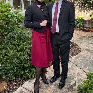 Burgundy A-Line Skirt with pockets